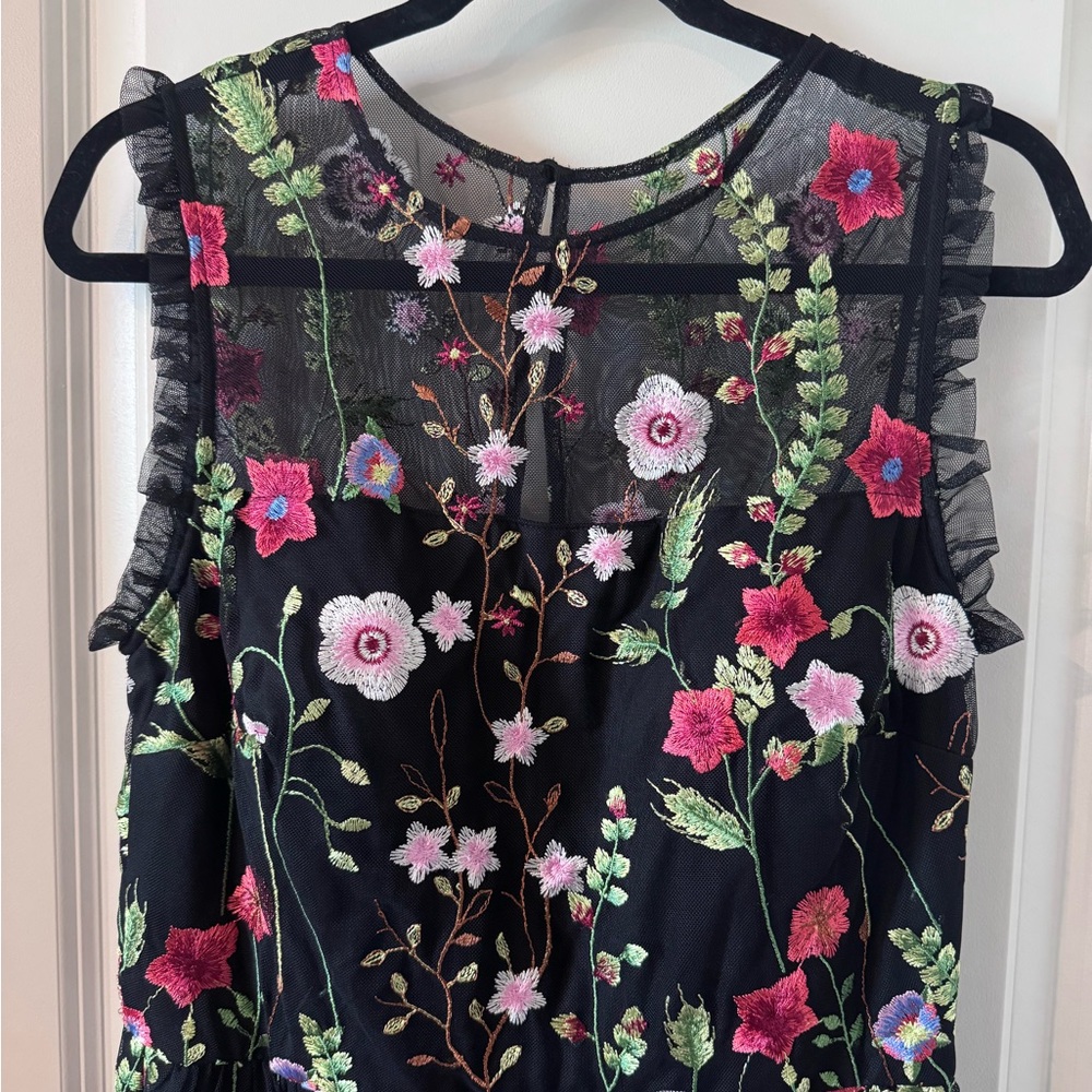 NWOT Aqua Black Floral Mesh Evening Gown - Picture 3 of 13